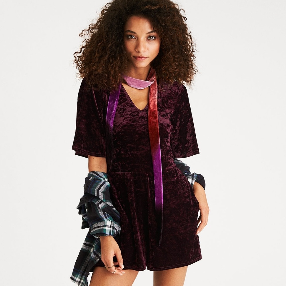 2 AE Velvet Rompers Green & Maroon